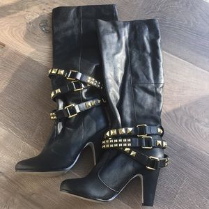 DV Leather Wren Black Studded-Strap Boots